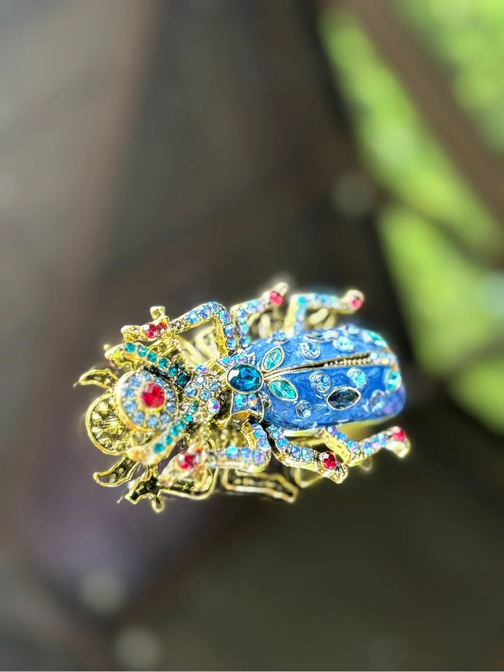 Blue Crystal Beetle Brooch Pin
